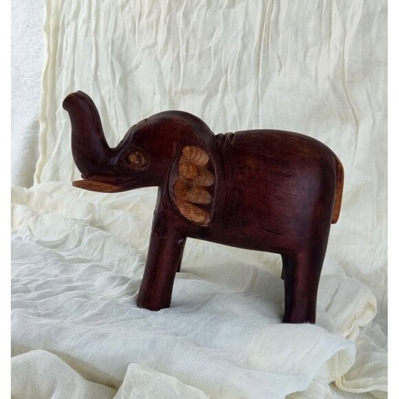 Hand Carved Wood Elephant Folk Art Figurine Decor African Vintage - Picture 3 of 8
